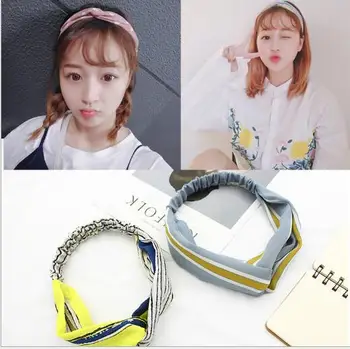 

Cross hair band small fresh and simple elastic wash hair band narrow side floral fabric headband