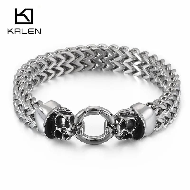 Панк 316 нержавеющая сталь череп браслет 23 см мужской полированный блестящий сетчатый Браслет цепочка Ювелирные изделия для мужчин