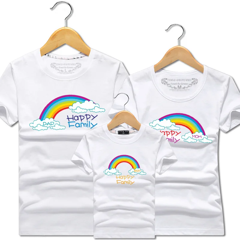 white Rainbow tops Футболка с радугой; хлопковая одежда с короткими рукавами для папы, мамы, родителя и ребенка; одинаковые комплекты для семьи; подарки для детей; Прямая поставка - Цвет: white Rainbow tops