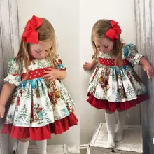 Новое винтажное детское платье с рождественскими элементами для маленьких девочек; вечерние платья с расклешенными элементами в стиле Санта-Клауса; рождественское мини-платье принцессы; одежда; От 2 до 6 лет