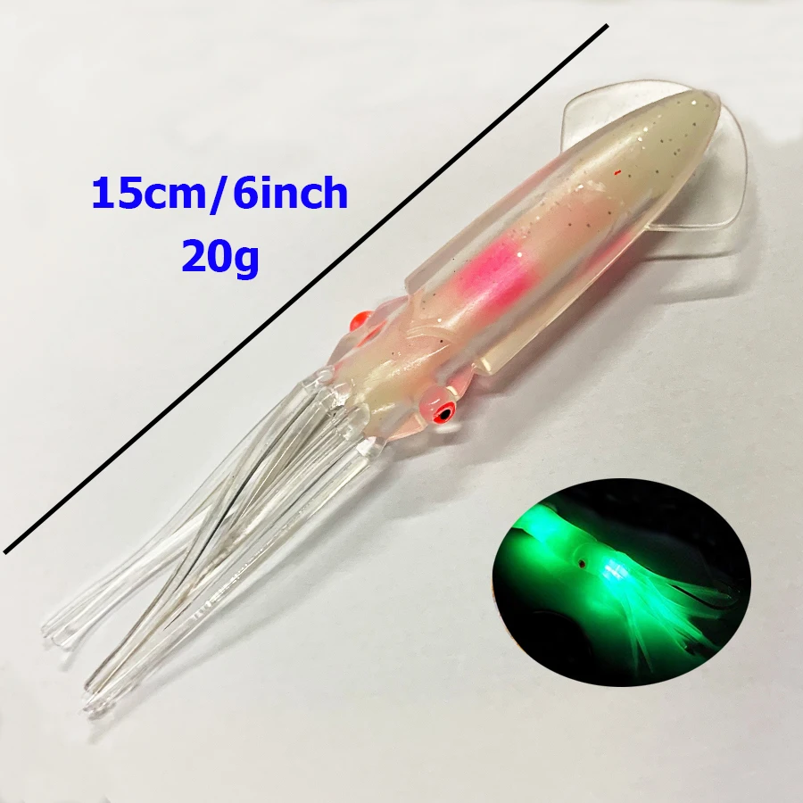 6 Squids Soft Trolling Squid Offshore Bait Glow in Dark Luminous Bulb  0.705oz Octopus LuresFishing Tackle Saltwater