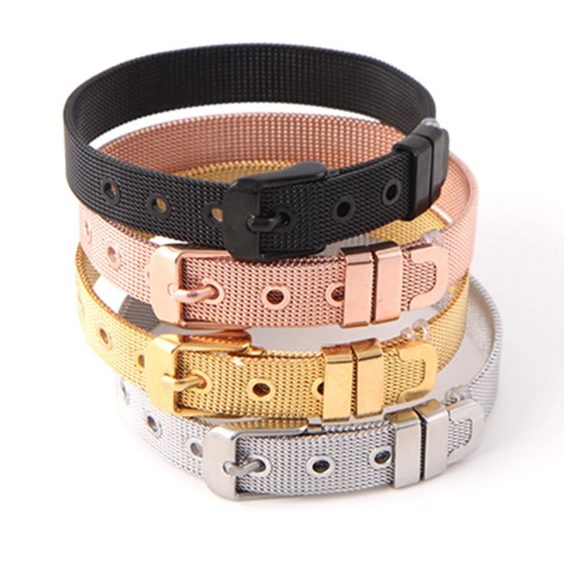 Jewelry Women Statement Stainless Steel Mesh Keeper Bracelets for Slide Charms Diy Bracelets Silver Rose Gold Black