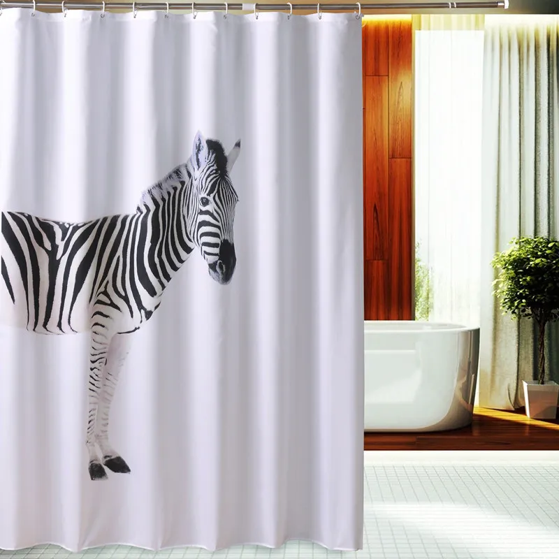 Zebra Print White Shower Curtains for Bathroom JinyaHome Cartoon Waterproof Polyester Grommet Kids Curtain Farmhouse Nursery | Дом и сад