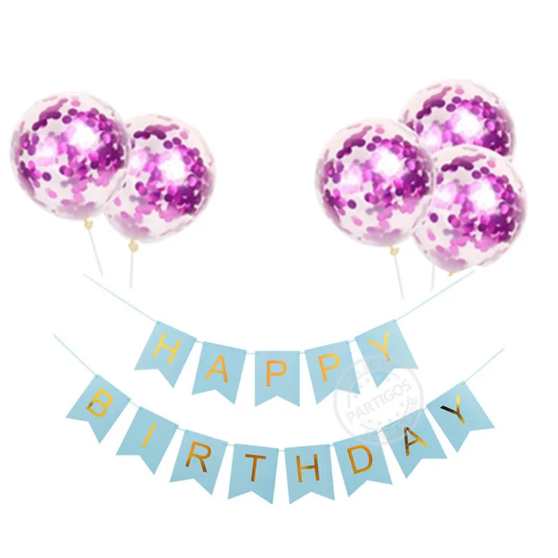 1 комплект 12 дюймов воздушные шары с конфетти цвета розовое золото детский душ День Рождения Шар Черный с днем рождения баннер Взрослый день рождения украшения - Цвет: 6pcs as picture