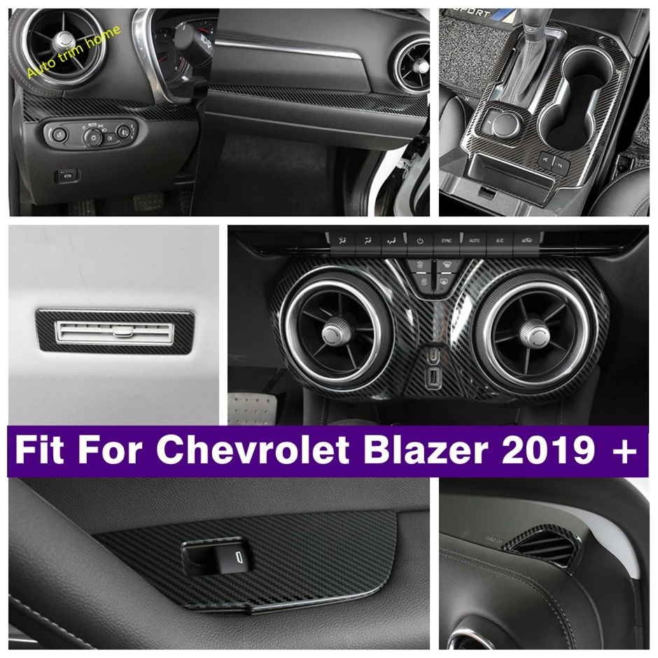 

Carbon Fiber Interior Accessories Glass Lift Button Dashboard Air AC Gear Box Panel Cover Trim For Chevrolet Blazer 2019 - 2022