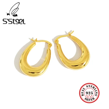 

S'STEEL Korean Earrings For Women 925 Sterling Silver Hoop Earring Minimalist Geometric Oval Earings Boucle D Oreille Jewellery