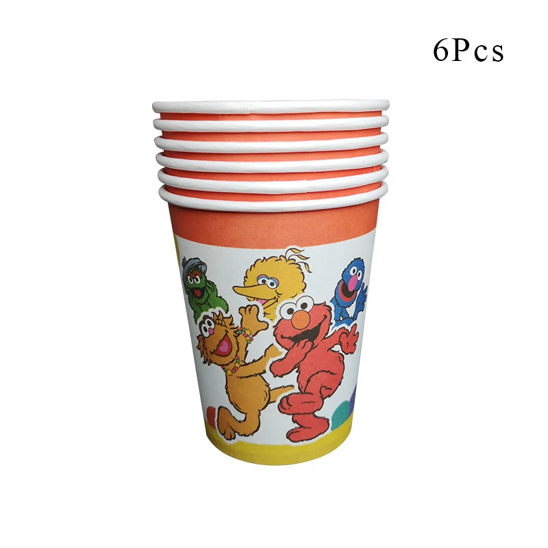 Мультяшная Улица Сезам Элмо декоративная бумага для вечеринок чашка тарелка салфетки баннер шляпа детский душ воздушные шары Дети День рождения принадлежности - Цвет: Paper cup x 6