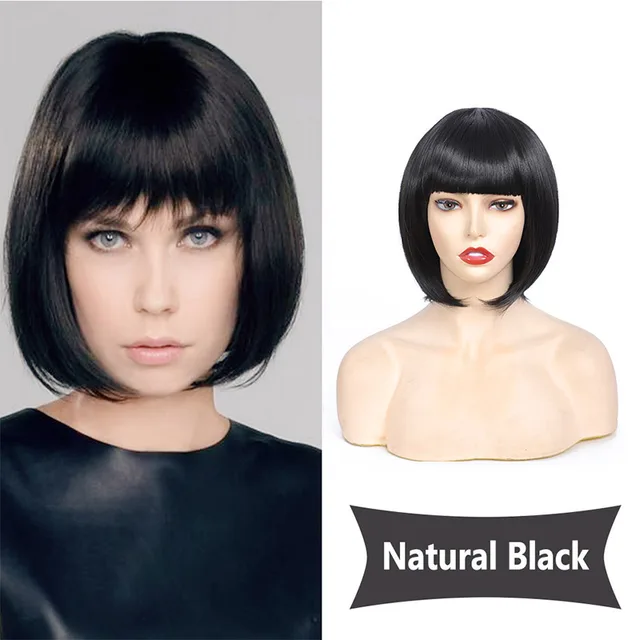 Alororo Short Synthetic Straight Bob Wig for Women High Temperature Fibre Daily Available Natural Black Cosplay Wig A102-2