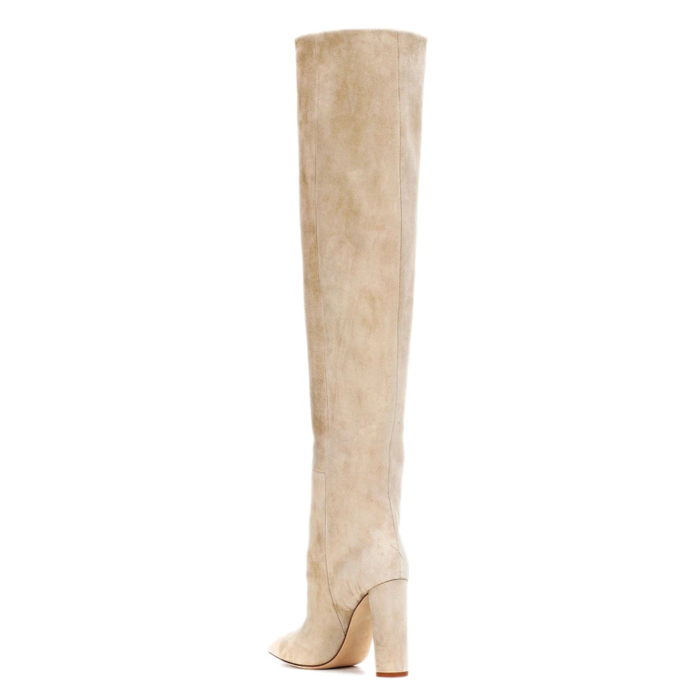 HARAVAL/роскошные женские зимние сапоги выше колена качественная обувь из флока с острым носком на высоком каблуке однотонные элегантные теплые сапоги без застежки