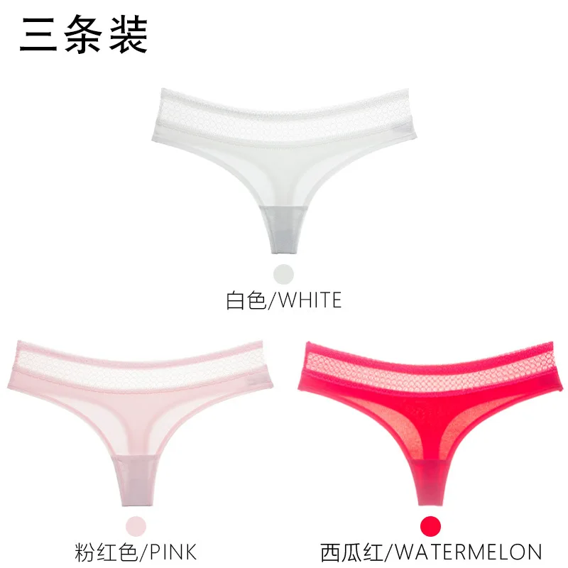 3Pcs Pure Cotton Soft Women's Sexy Lace Panties Thongs G Strings Seamless Underwear Women Panty Briefs Bikini Cotton Crotch - Цвет: Серебристый