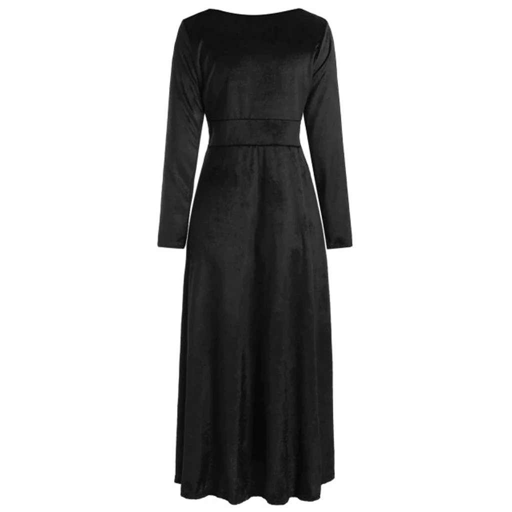 Autumn Women Dress Casual Full Sleeve V-Neck Ruched Dresses Thin Floral Solid Color Long Kaftan Dress Spring Ladies Girls 806