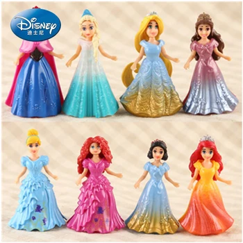 

Disney 8pcs / set Magic Clip Dolls Dress Magiclip Princess Action Figures Snow White Statue Elsa Anna PVC Action Figures