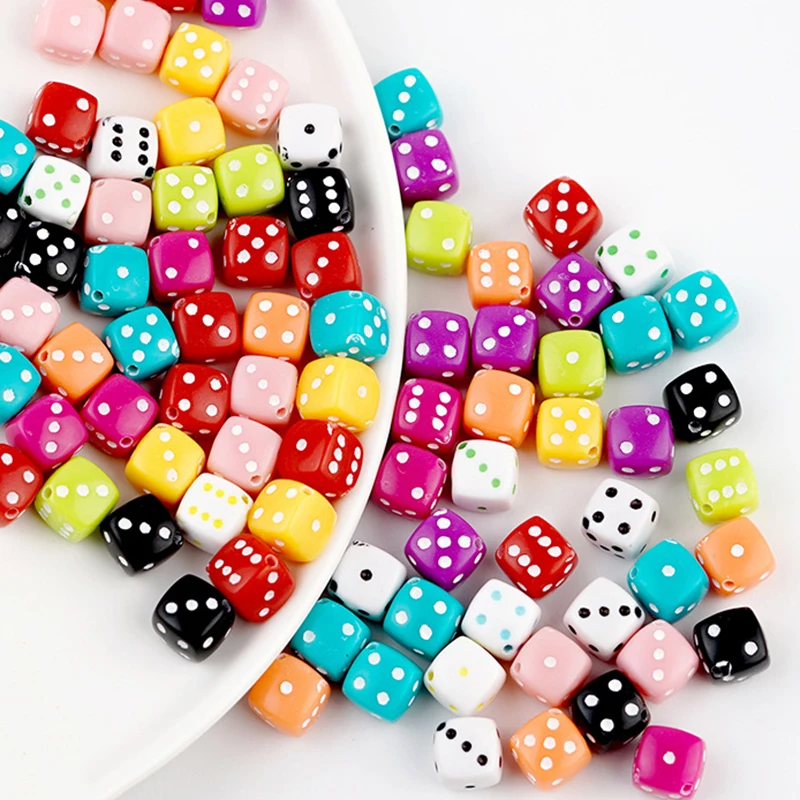 50pcs/Lot 8mm Acrylic Dice Beads Square Shape Cubic Spacer Beads for Necklace Bracelet Earring