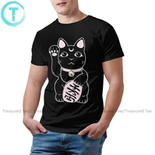 

Maneki Neko Lucky Cat T Shirt Lucky Cat Black T-Shirt Fun Graphic Tee Shirt Men Oversize Casual Tshirt
