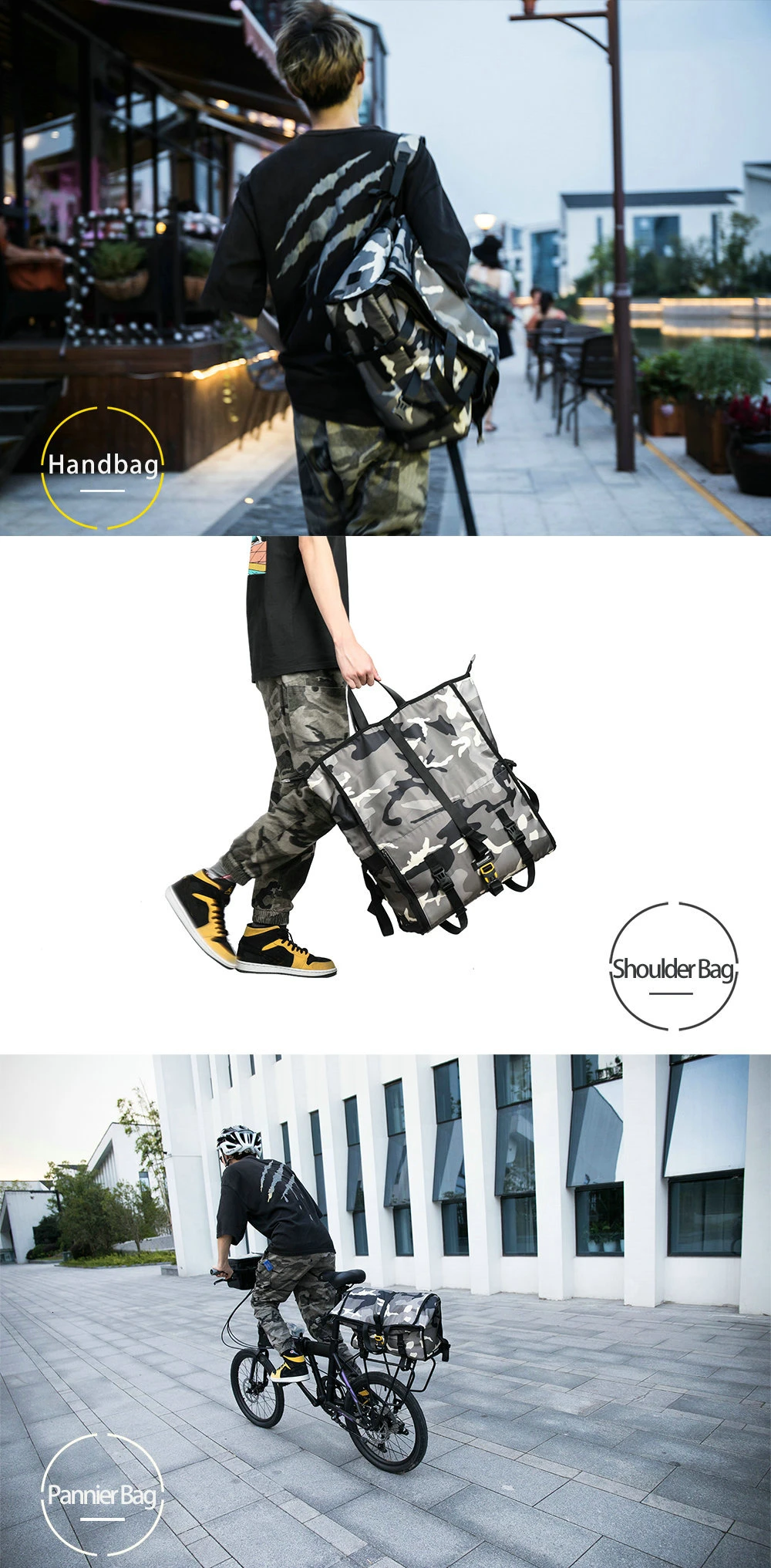 Rhinowalk Camouflage Travel bag Waterproof Men Women Messenger Bag Multifunctional Bicycle Rear Rack Pannier Fitness Bag 18-25L  (3)