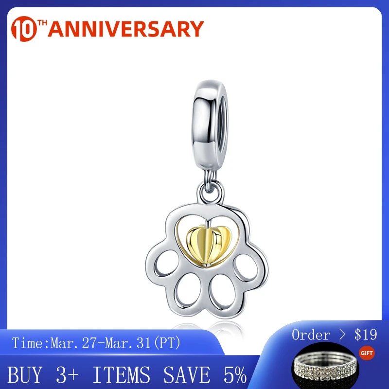 

CodeMonkey Gold Color Dog Paw Pendant Charm for Women Charms Bracelet & Bangle Heart 925 Sterling Silver DIY Jewelry Making 1251
