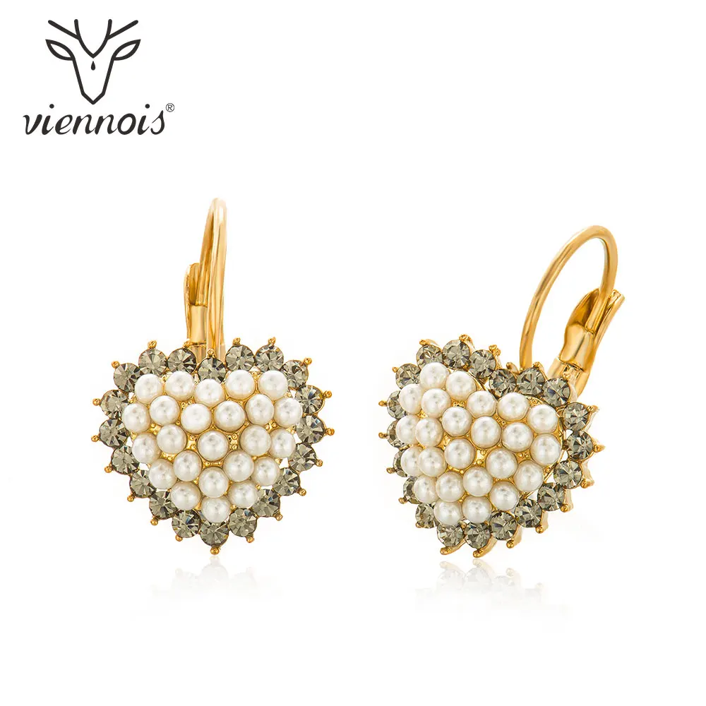 Viennois подвеска в виде сердца, серьги кофейного и золотого цвета для женщин, серьги с искусственным жемчугом, маленькие серьги, женские модные ювелирные изделия
