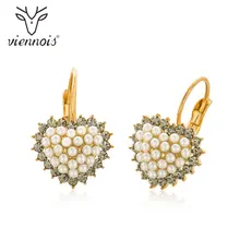 Viennois подвеска в виде сердца, серьги кофейного и золотого цвета для женщин, серьги с искусственным жемчугом, маленькие серьги, женские модные ювелирные изделия