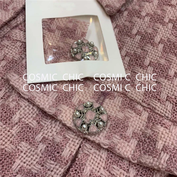 Cosmicchic, подиумный женский твидовый пиджак, однобортный, розовый, в клетку, с карманами, короткое пальто, тканые куртки, элегантная офисная одежда
