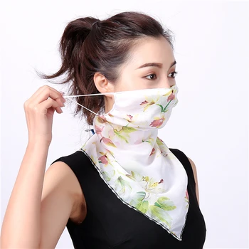 

Silk Face Mask Scarf Print Sun Protection UV Mask Neck Wraps and Shawl Lady Bandana Fashion Female Designer Accessories Summer