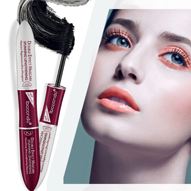 2 IN 1 4D Silk Fiber Lash Fiber Volume Double Mascara Black Mascara Waterproof Silk  Lengthening Curling Eye Mascara