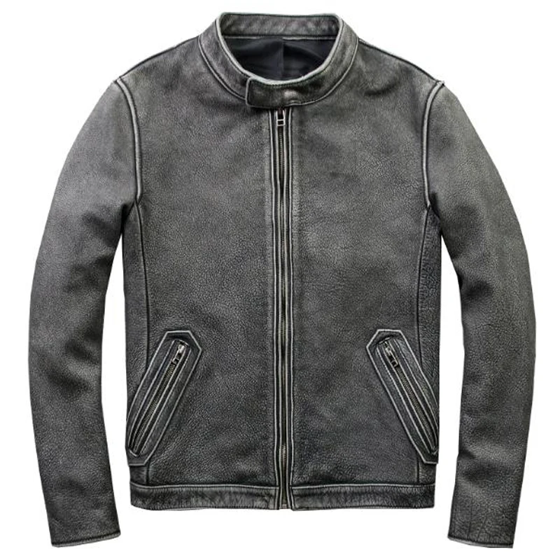 

Vintage Automotive Cow Leather Jacket Coats Flight Men Plus Size 5XL Genuine Leather Jacket Male Real Leather Streetwear A581