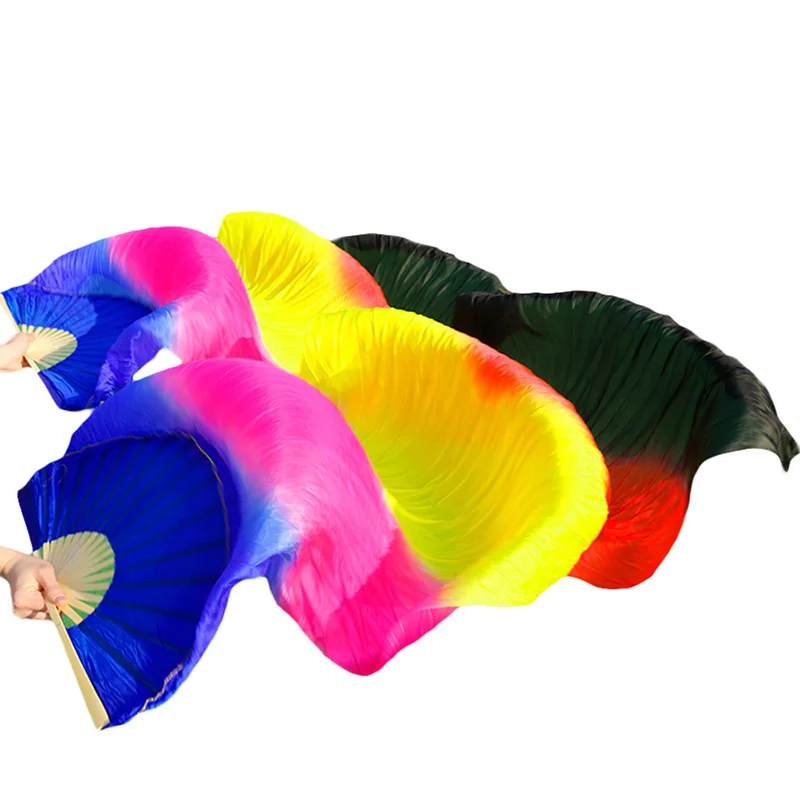 1 пара натуральный шелк/имитация шелка танец живота вентиляторы 24 цвета ручная работа окрашенные танец живота длинные вентиляторы градиент цвета 180x90 см - Цвет: Color-23