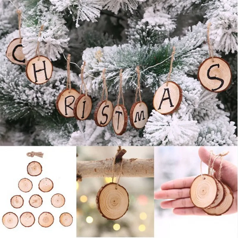 30pcs DIY Wood Slices Round For Christmas Tree Decorations Ornaments Natural Log 
