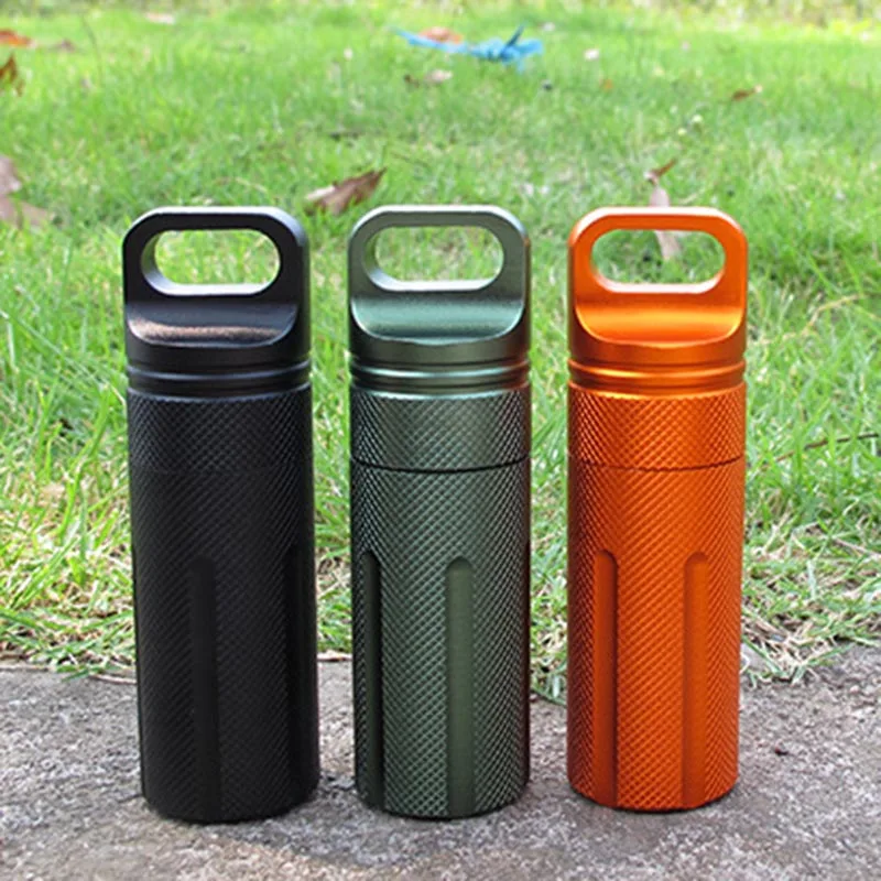 

Dropshipping Aluminium Alloy Survival EDC Waterproof Capsule Seal Bottle Case Container Holder Tool A7