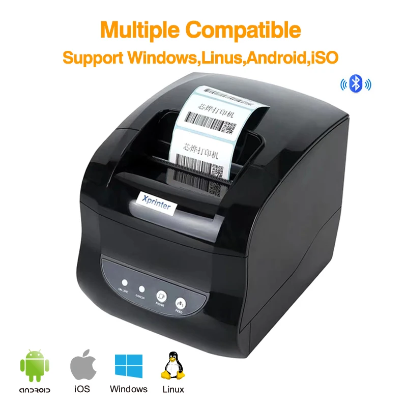 Xprinter Thermal Label Printer Barcode Sticker USB Bluetooth Printers Print 20mm-80mm 365B 370B DT325B for Android iOS Windows mini portable printer for phone