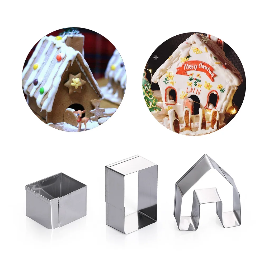 

2019 NEW 3pcs/set Stainless Steel Cookie Cutter Christmas Gingerbread House Cake Fondant Baking Decor Biscuit Mold Kitchen Tool