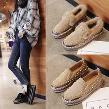 Обувь на платформе; женские кроссовки на платформе; коллекция года; Сезон Зима; Корейская версия; женская прогулочная обувь из бархата с заклепками; ZZ-35