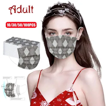 

10/30/50/80pcs Color Block Print Facemask Three-layer Protection Masks Disposable Breathable Mouth Cover Elastic Ear Hook Маски