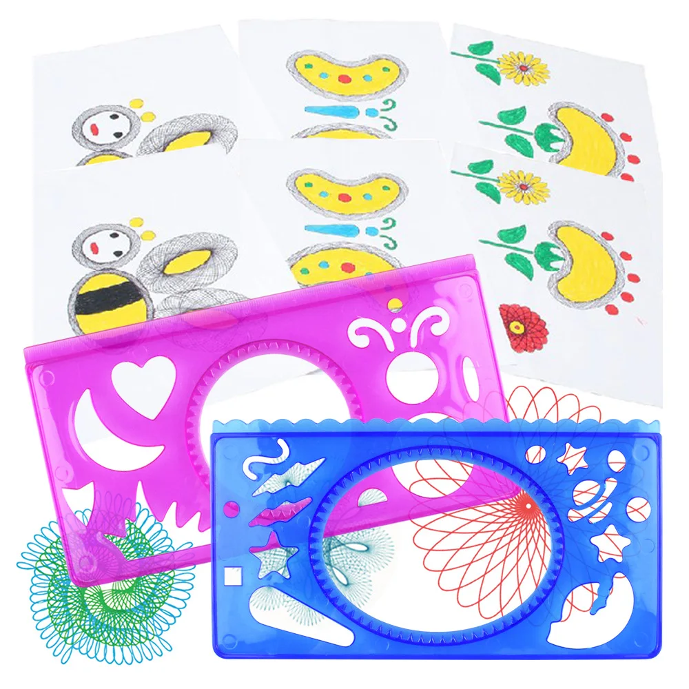 

Children Fine Art Painted Template Ruler Intelligence Stationery Drawing Fantasy Spirograph Package Flowers qu xian chi Wholesal