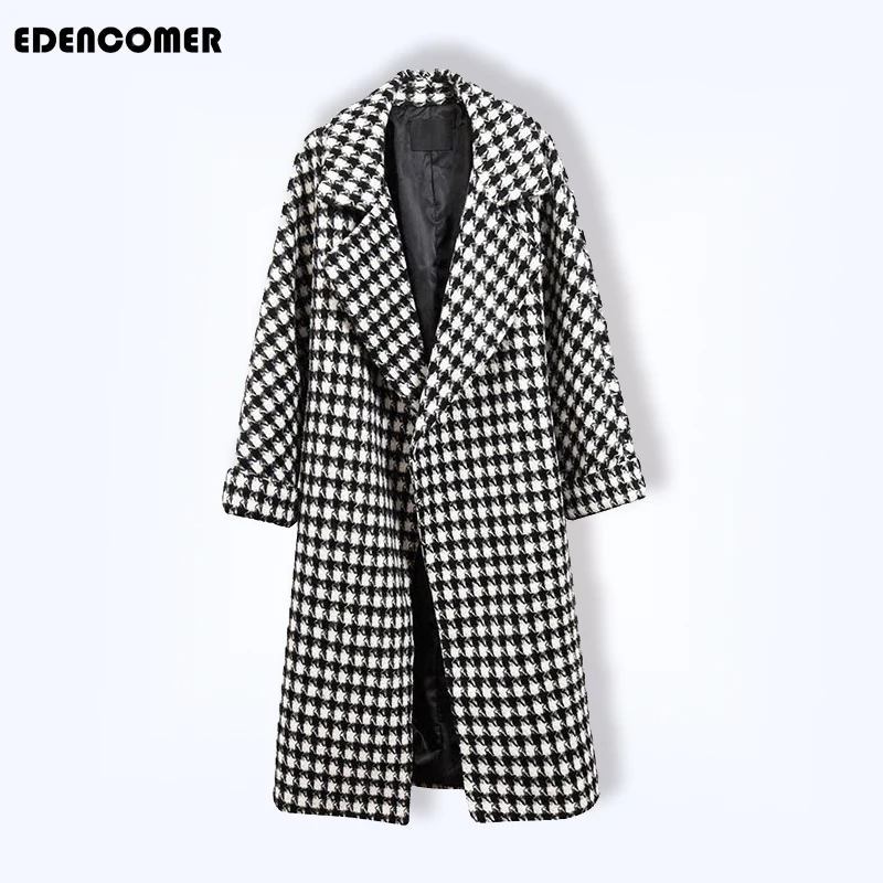 

Overcoat Women's New Korean Version 2019 Winter New Plus Size Long Checker Imitation Wool Overcoat Manteau Femme Coat Women