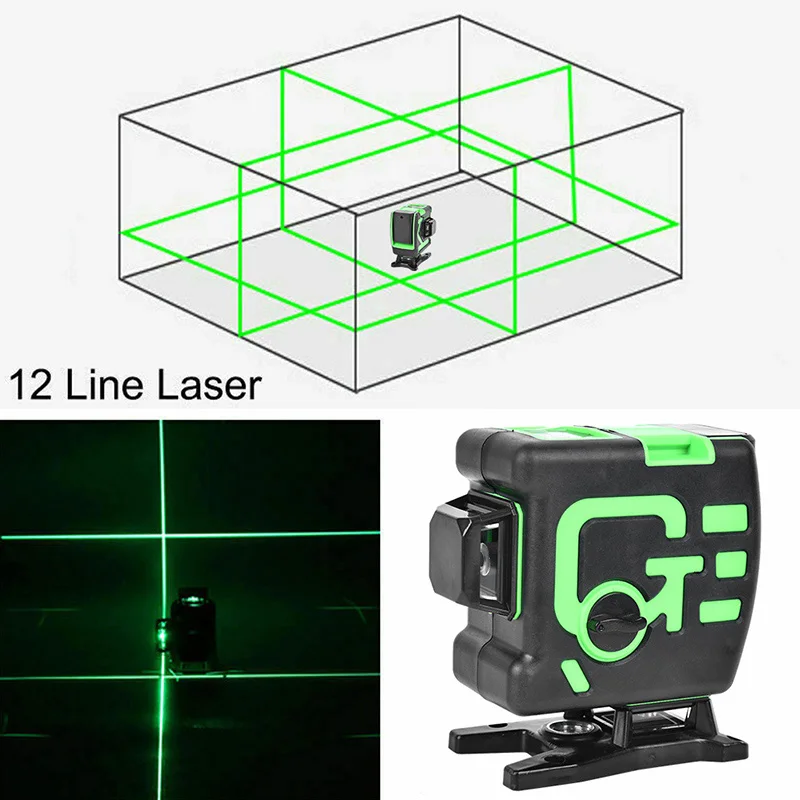 

12 Lines 360 Degre Horizontal And Vertical Cross Lines 3D Laser Level Self-Leveling Green Laser Line With Lithium Battery
