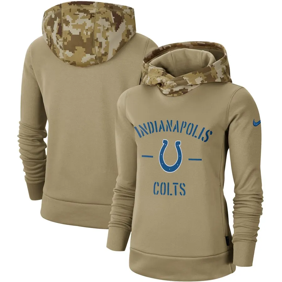 Индианаполис женский молодежный Американский Футбол Толстовка Colts Салют для обслуживания Sideline Therma пуловер с капюшоном Тан - Цвет: women