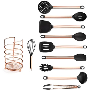 

Hot XD-11Pcs Copper Plated Handle Silicone Kitchen Tools Gadgets Nonstick Cooking Shovel Spoon Tool Set Kitchen Utensils Set Coo