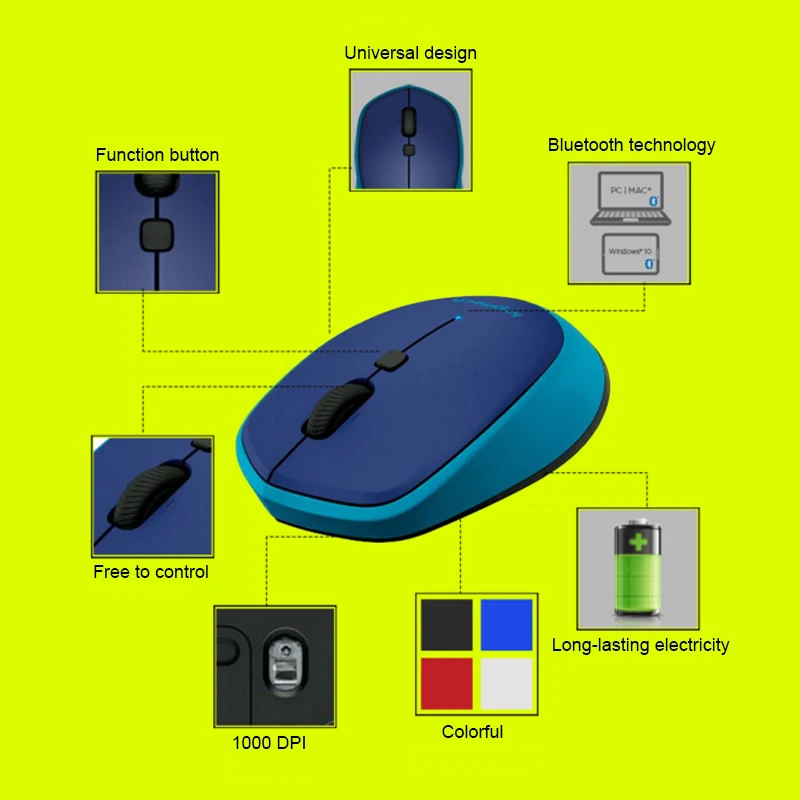 Оригинальная Беспроводная Bluetooth Мышь Logitech M336 цветная для Windows 7/8/10 Mac OS X 10 8 Chrome Android