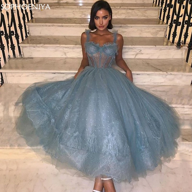 

Женское короткое вечернее платье Ever pretty, Голубое Кружевное официальное платье с иллюзионным лифом, для выпускного вечера, вечевечерние, 2019