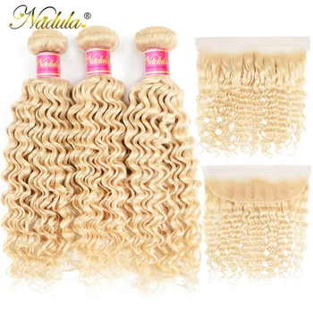 

Nadula Hair Blonde Bundles With Frontal Brazilian Deep Wave Hair Bundles With Closure Human Hair 613 Bundles with Frontal
