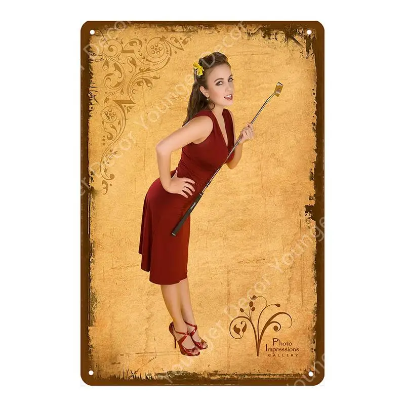 Темный хаки Леди Удача Pin Up девушка живопись оловянные знаки настенная доска Дом Кафе бар домашняя декоративная тарелка украшение комнаты винтажный Железный плакат - Цвет: Темный хаки