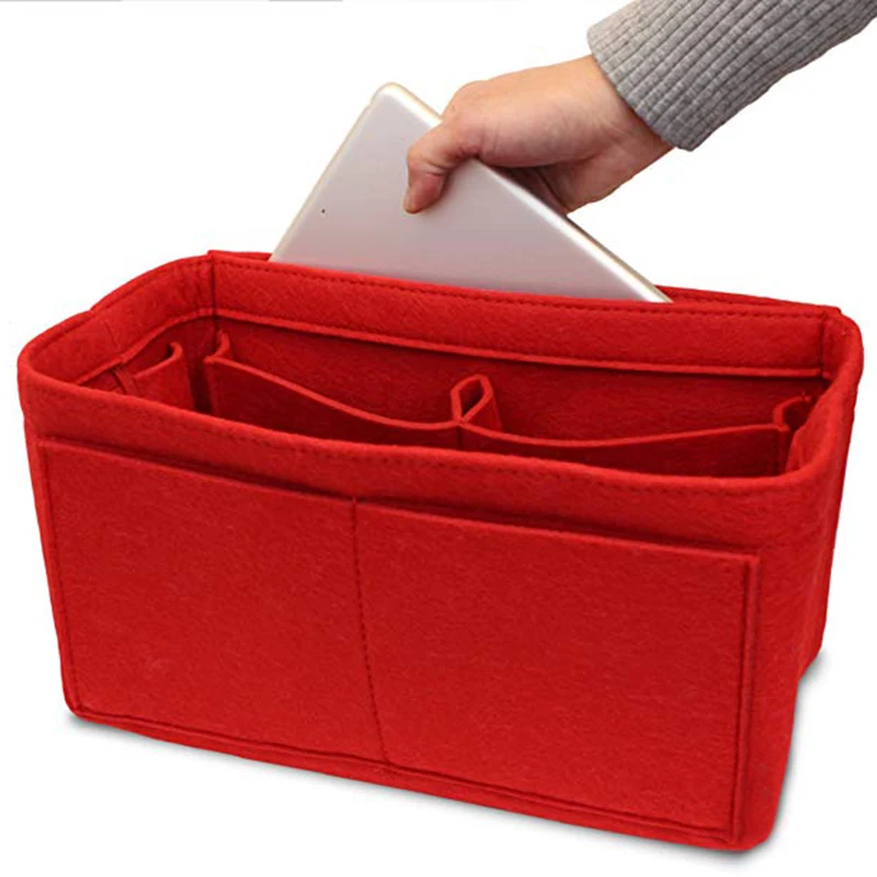 Red Home Storage Bag Purse Organizer Felt Insert Bag Makeup Organizer Inner Purse Portable Cosmetic Bags Storage Tote