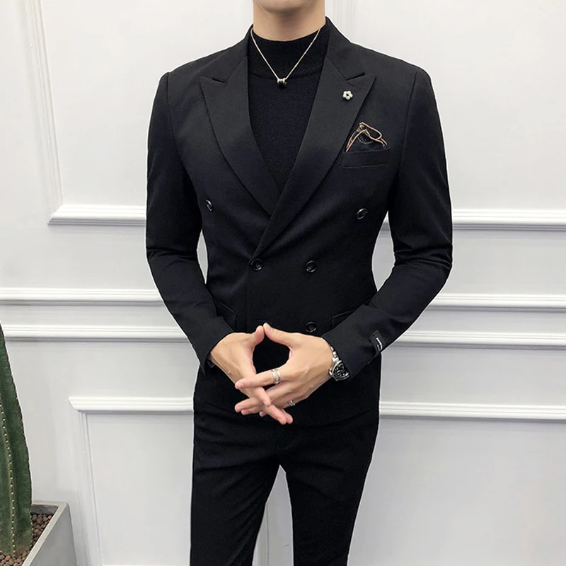 Trajes de novio de doble botonadura para hombre, traje de novio  personalizado de 2 piezas, esmoquin de novio de boda con solapa de pico,  ropa de moda, 2021|Trajes| - AliExpress