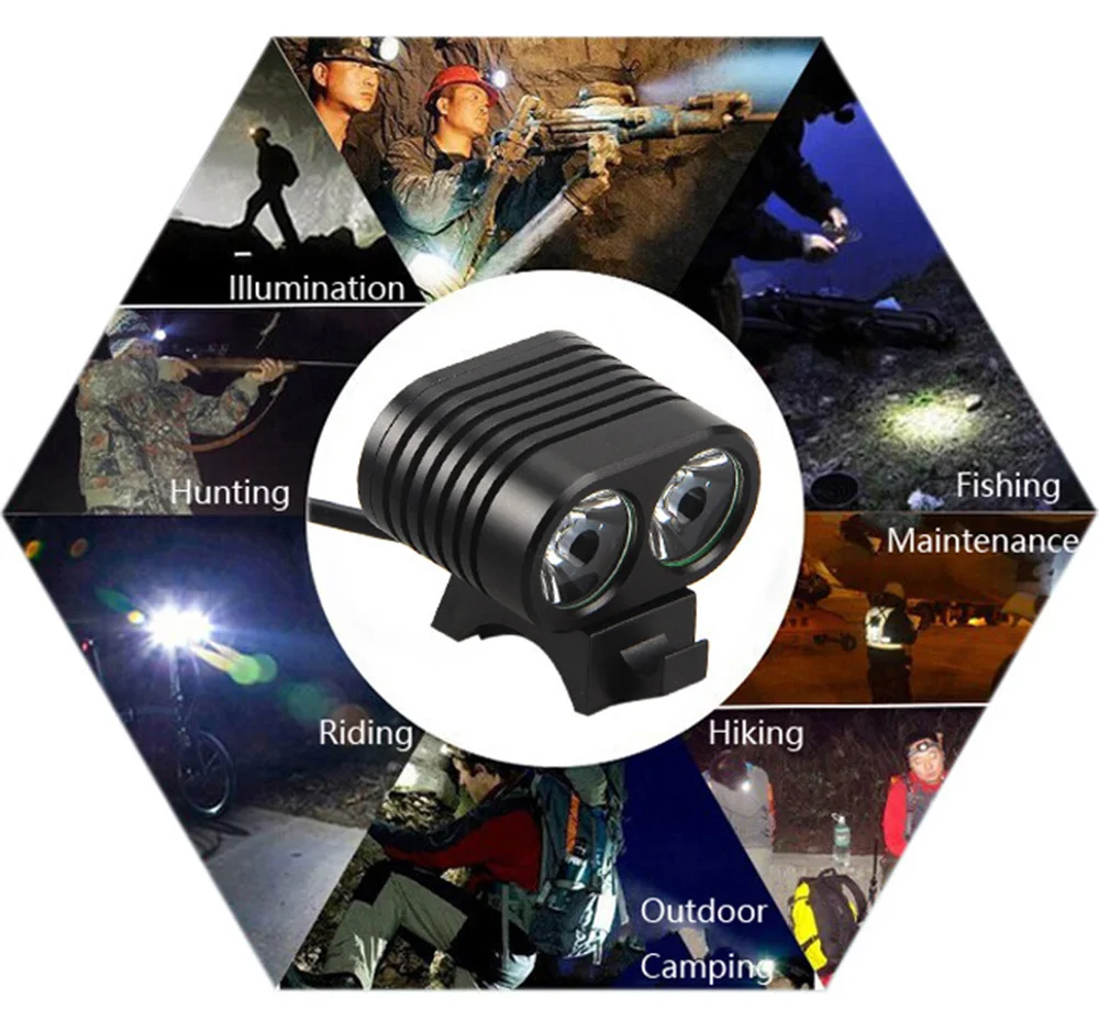 10000 Lumens Bicycle Front Light 2xXM-T6 Handlebar Flashlight With 6000mAh 418650 Battery Night Cycling Brightness Lamp BC0542 (10)