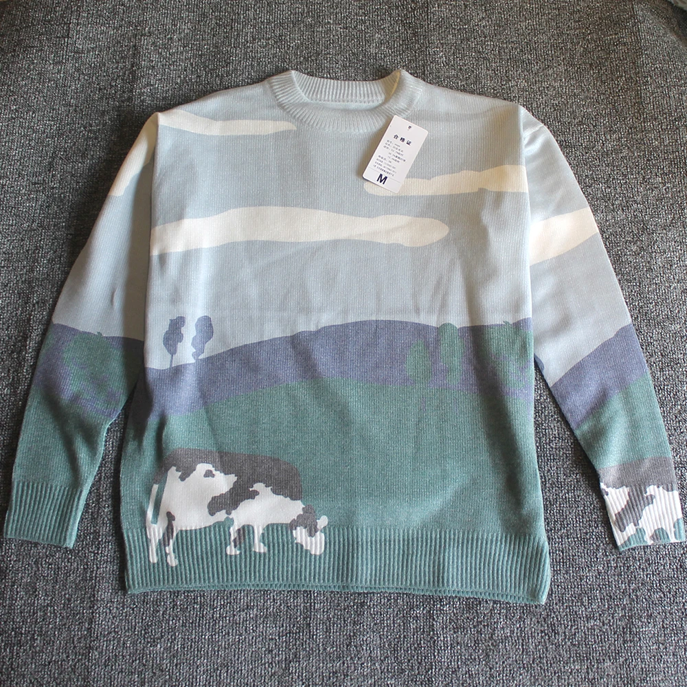 TSINGYI Vintage Cow Sweater Man Woman Autumn Winter Cartoon Cloud Tree Cows  Pollover O-Neck Printed Streetwear Harajuku Clothes - AliExpress