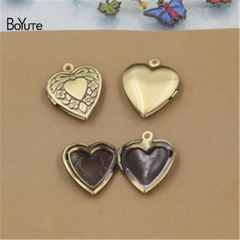 BoYuTe 10Pcs Metal Brass 20234MM Small Heart Locket Photo Locket Charms Pendant (1)