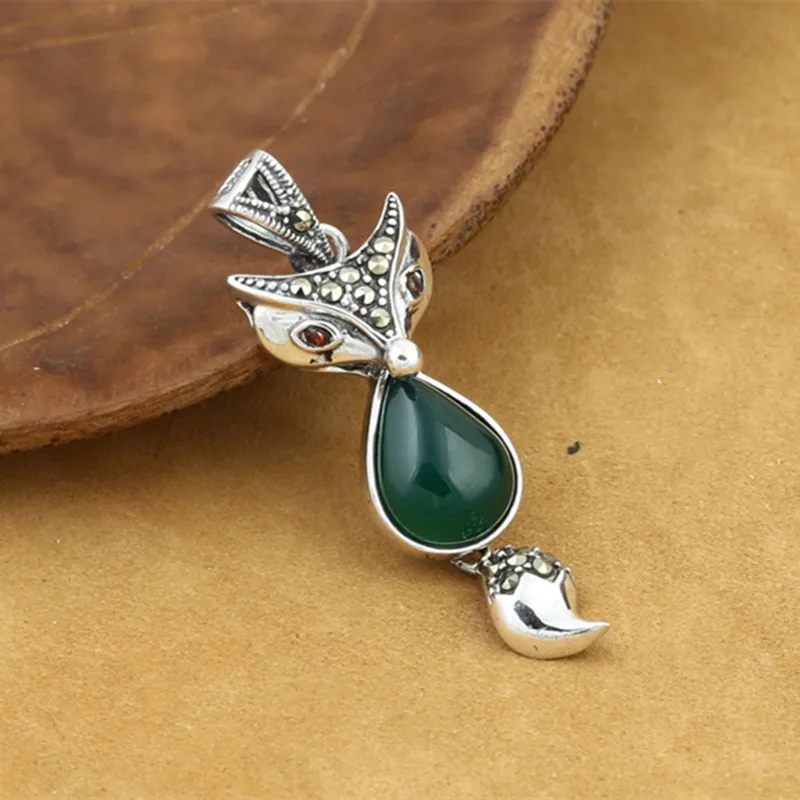 

925 Sterling Silver Jewelry Retro Thai silver Women Models Japanese And Korean Small Fresh Fox Marksay Inlaid Agate Pendant