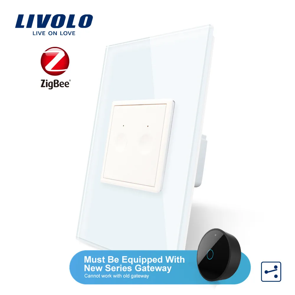 Livolo стандарт США 2 банды 2 пути zigbeeswitch, Хрустальная стеклянная панель, 110~ 250 В настенная розетка, стандарт 16А, без логотипа