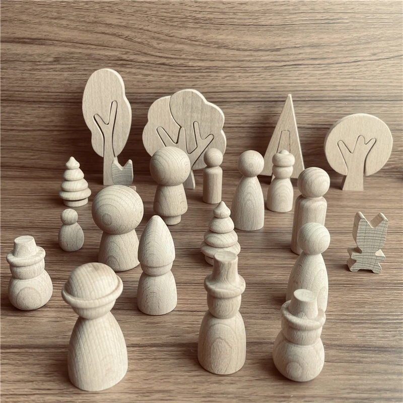 Juguete educativo de madera para niños, juguete educativo de madera de haya sin terminar, con árboles, juguetes sensoriales creativos